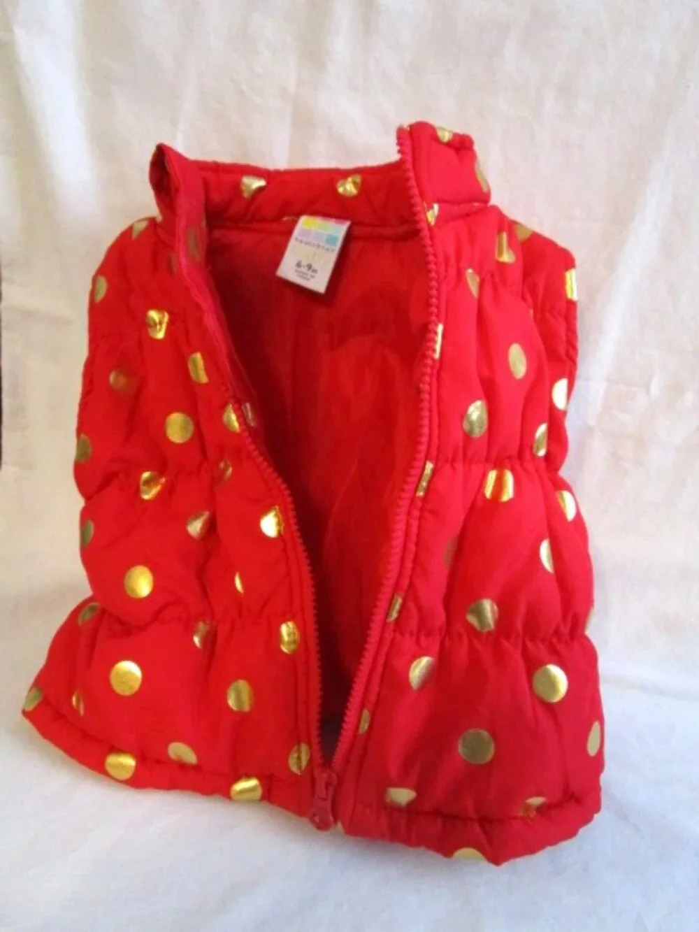 Baby Girls Puffer Vest Healthtex Red with Gold Dots Size 6-9 Months